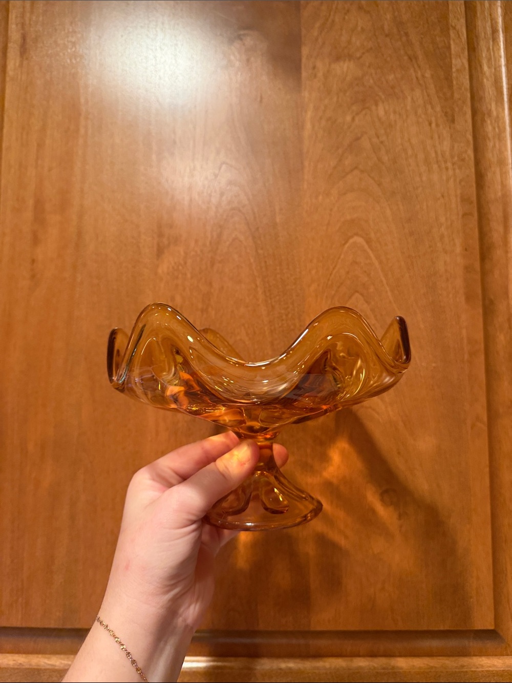 VTG Viking Glass Epic Amber 6 Petal Footed Compote/Bowl Petal Base 8.5"